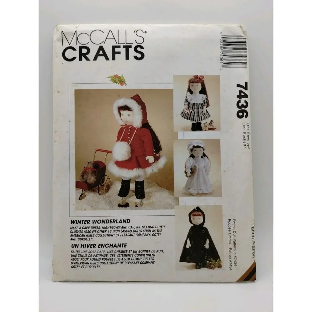 Vintage McCalls Crafts Sewing Pattern 7436 Winter Wonderland Dolls 1990s Uncut